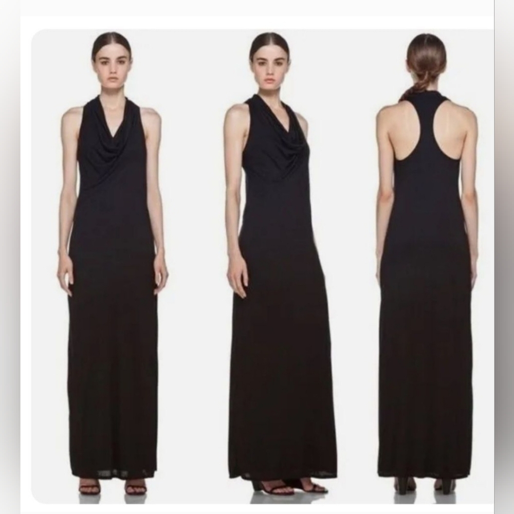 Helmut Lang Kinetic Dark Grey Sleeveless Racerback‎ Cowl Neck Maxi Dress Sz P